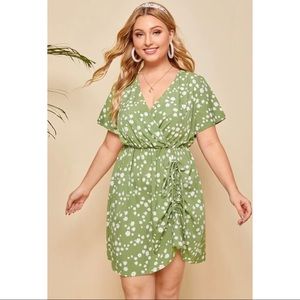 Green Floral Drawstring Front Dress